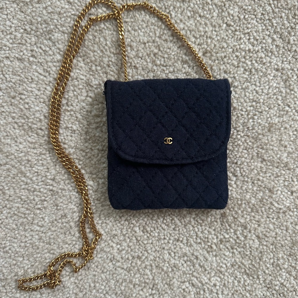 Chanel Chic Navy Quilted Pouch on Chain